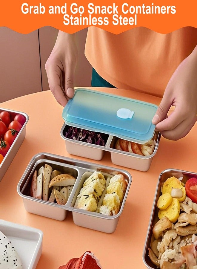 aeloer Stainless Steel Snack Containers, 2 Pcs Grab and Go Snack Box Reusable with Double Compartment, Food Storage Snackle box with Lids for Travel or Outdoor Camping - Image 2